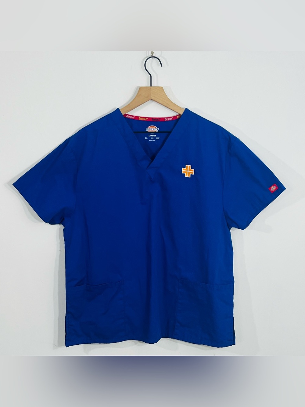 Dickies Blue Short Sleeve V Neck Scrubs Top Size Large Cotton Mix Nurse Hospital